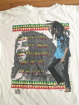 Vtg Bob Marley T-Shirt Men L B&W Multicolor Rasta Single Stitch Jamaica 70s 80s • $99.89