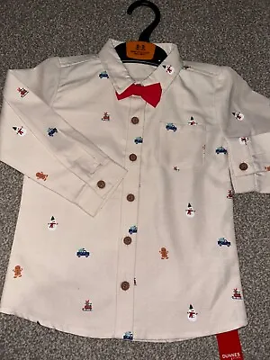 Dunnes Beige Christmas Baby Boys Shirt & Tie Size 18/23 Months New Tags • £7