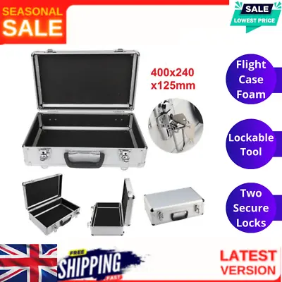 Large Hard Aluminium Flight Case Foam Lockable Tool Camera Gun Storage Carry Box • £21.49