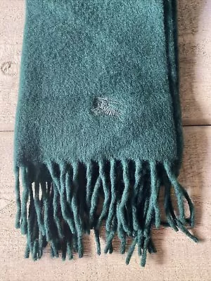 Burberry Vintage Scarf Green Lambswool Embroidered Logo Fringe • $48