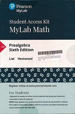 NEW Prealgebra -- MyLab Math With Pearson EText Access Code 6th Edition Lial • $84.96
