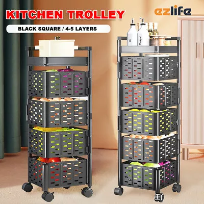 Vegetable Storage Kitchen Trolley 4/5Tier Rotating Rack Cart Organiser Holder • $99.25