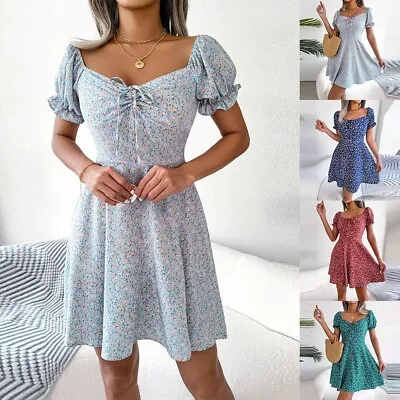 Female Women Dress Clothes Lace Up Ruffles Sundress Vacation Beach Elegant • $20.74