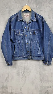 Vintage Wrangler Denim Jacket Mens Large Blue Heavy Cotton 90s • $43.53