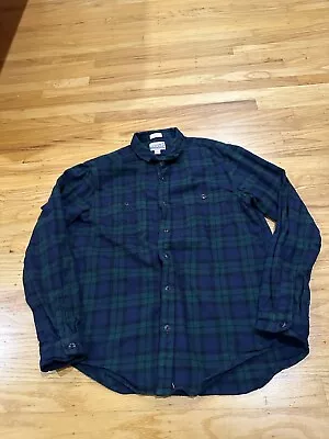 J Crew Shirt Mens Large Green Plaid Mid Weight Flannel Double Brushed Outdoor • $12.95