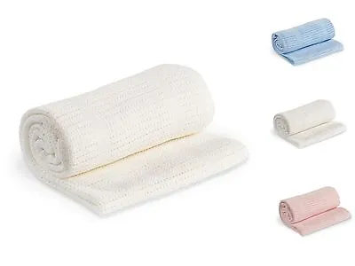 £4.99 • Buy 100% Cotton Cellular Blanket For Pram/Moses Basket