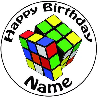 Personalised Rubiks Cube 1980's Icing Cake Topper Round Easy Pre-cut 8  (20cm) • £6.95