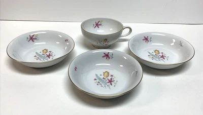 $17.99 • Buy Lot 4 Pc Eschenbach Bavaria Germany 5  Dessert Fruit Bowls Tea Cup Tulip Flowers