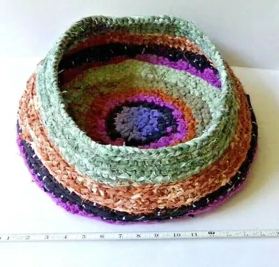 LARGE CROCHETED VINTAGE FABRIC RAG BASKET  (choose One From Four) By  Bon88Craft • $130.50