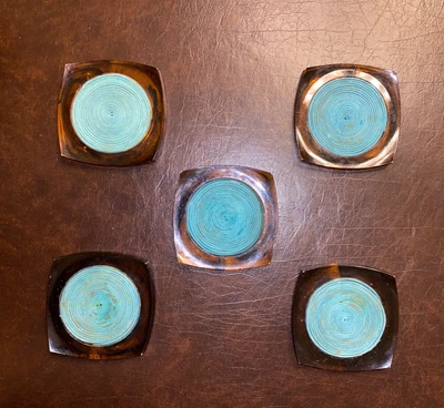 $14.74 • Buy Vintage MCM Lucite Coaster Set Of 5 Tortoise Shell Black Rope Coil Acrylic 