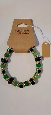 GREEN EVIL EYE Beaded Stretch Protection Mal De Ojo Kabbalah Bracelet. • $9.98