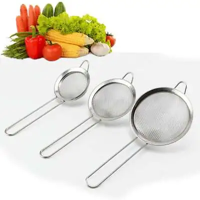 1-3Pc Strainer Handle Fine Mesh Colander Sieve Flour Sifter Kitchen Food Drainer • $5.51