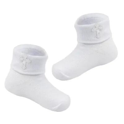 Baby Christening Socks Boys Girls White Embroidered Cross Age 0 3 6 9 12 Months • £3.75