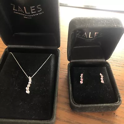 Zales Fine Jewelry Women's Necklace And Earrings White Gold/sterling Pink Stones • $120