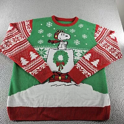Snoopy Ugly Christmas Sweater Mens 3XL Peanuts Joe Cool Doghouse Snowflake • $24.99