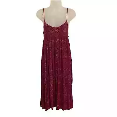 Ecote Womens Size XS Dress Midi Spaghetti Strap Long Flowy Empire Waist Red • $14.99