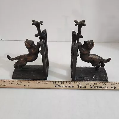 Metal Cat Chasing Bird Vintage Bookends Book Ends • $60