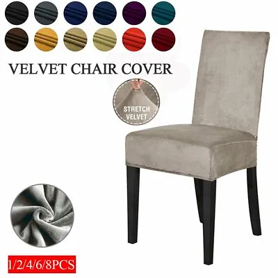 $35.99 • Buy Thick Velvet Dining Chair Covers Slip Covers Dining Room Chairs Cover 2/4/6 Pack