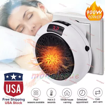 Portable Electric Space Heater Mini Adjustable Thermostat Room 900W Plug In Wall • $16.99