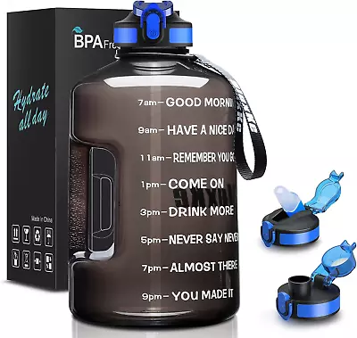 1 Gallon Water Bottle With Time Marker And Straw BPA Free 128Oz Leak Proof Moti • $26.88