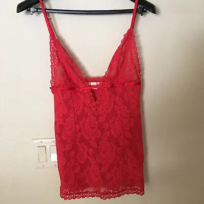 Sz Small Victoria Secret Red Sheer Nylon Lace Top Women's Cami Camisole • $17.13