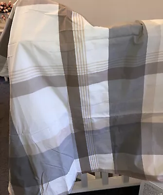 Next - Pair Of Tab Top Curtains - 53 Width X 54 Drop Cream/ Brown Checked • £21.50