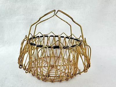 Vintage Wire Mesh Gold Tone Egg Basket Folds Handles Farmhouse Country French • $9.99