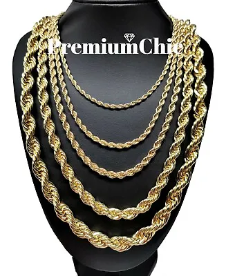 Rope Chain Necklace 3mm To 10mm 16  To 30  14K Gold Plated Mens  Jewelry • $10.11