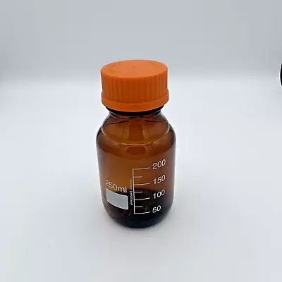 Amber Borosilicate Glass 250 ML Graduated Round Lab Reagent Media Storage Bottle • $17.50
