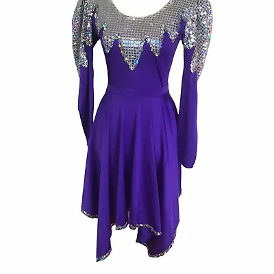 2 Piece Dance Costume Purple Small Bodysuit Skirt ColorGuard Majorette Sequins • $28.80