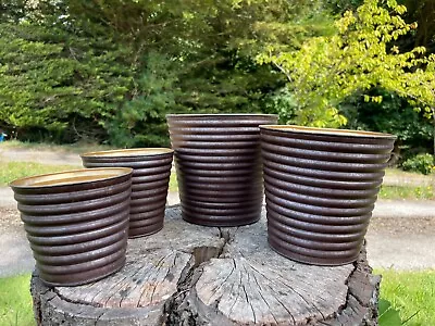 £10.99 • Buy Galvanised Flower Pot Set 4 Ribbed Bronze Finish | Metal Garden Planter Gold