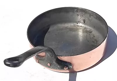Vintage 9.6inch French Copper Saute Pan Made In France Tin Lining 2.5mm 6lbs • $283.55