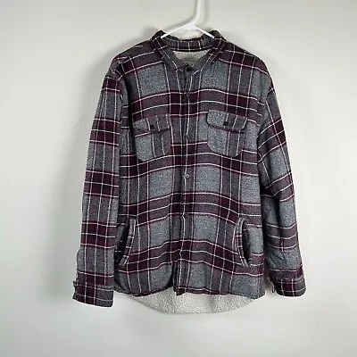 Modern Amusement Shacket Mens Size L Grey Plaid Flannel Fleece Lined Shirt • $17.95