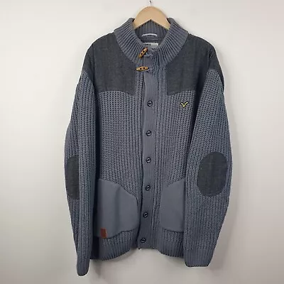 VOI JEANS Jacket Mens 3XL Cotton Blend Chunky Knit Elbow Patch Button Up • £17.99