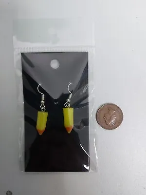 Novelty Yellow Crayon Silver Plated Dangle Earrings • £2.50