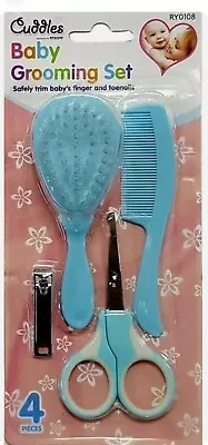 Baby Grooming Set Brush Comb Scissor & Nail Clipper For Baby First Steps - Blue • £6.99