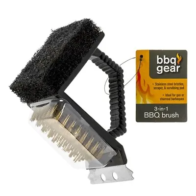 BBQ Grill Cleaning Tool 3 In 1 Brush Stainless Steel Cleaner Scraper Scrubber • $14.36