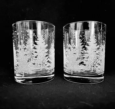 Vintage Pair Of Frosted & Ice Textured Pine Tree Double Old Fashion Glasses • $39.99