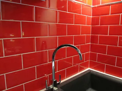 £1.50 • Buy CUT SAMPLE Victorian Pillarbox Red Brick Bevelled Gloss Glaze Ceramic Wall Tiles