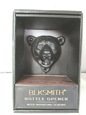 NEW! BLKSMITH BOTTLE OPENER BEAR HEAD Cast Iron  Black Finish Wall Mount • $10.99