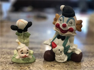 $14.99 • Buy TWO Small Ceramic Figurines Vintage Clown