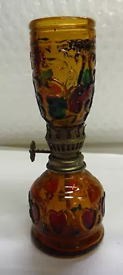 Vintage Small Miniature Stained Glass Oil Lamp Approx 5  Tall Hearts O594-32 • $14