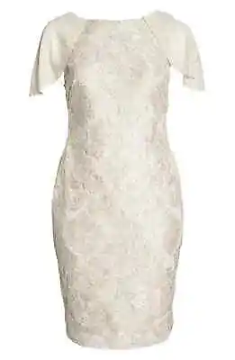 NWT - MARINA Women's CHIFFON CAPELET Champagne LACE SHEATH DRESS - 18W (Plus Sz) • $69.95