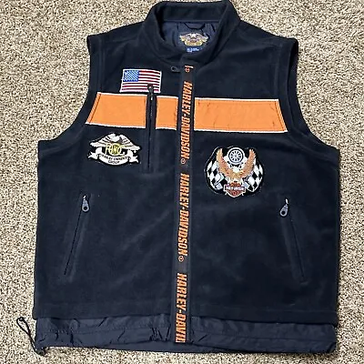 Harley-Davidson Biker Black & Orange Fleece Vest Zippers Men's Size XL-4 Patches • $72