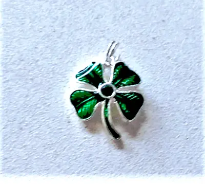 Vtg Sterling Silver Enamel R/S St Patrick's Irish Shamrock 4-Leaf Clover Charm • $22.99