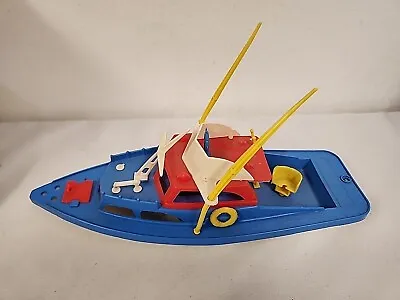 Vintage 1950s-60s Yacht Boat Plastic Toy  UNMARKED Blue Red Yellow 11  • $24.95