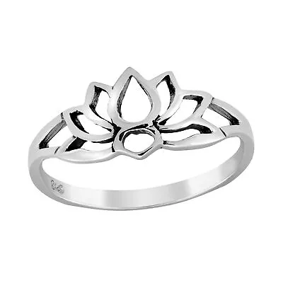 $14.99 • Buy Beautiful Lotus Flower Outline .925 Sterling Silver Band Ring-8