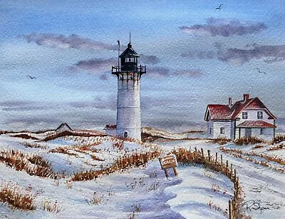 Sheerwatercolors Original Painting Provincetown MA Cape Cod Lighthouse Winter • $76.99