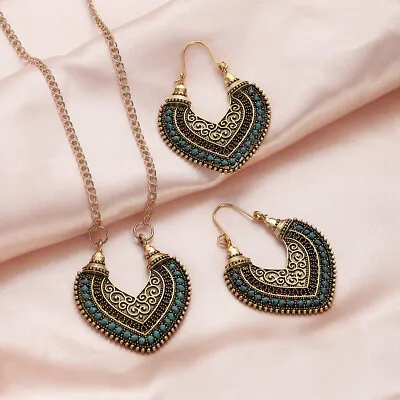 Indian Bollywood Gold Plated Pearl Bridal Heart Necklace Earrings Jewelry Set • $3.99