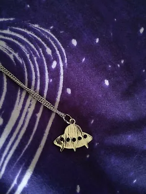 Alien Spaceship UFO Small Pendant Necklace 18  Chain Halloween • $4.99